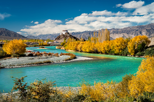 The Buddhist monastery of Stakna above Indus river in the Indian Himalaya in late autumn. 
- at Stakna, Ladakh, India